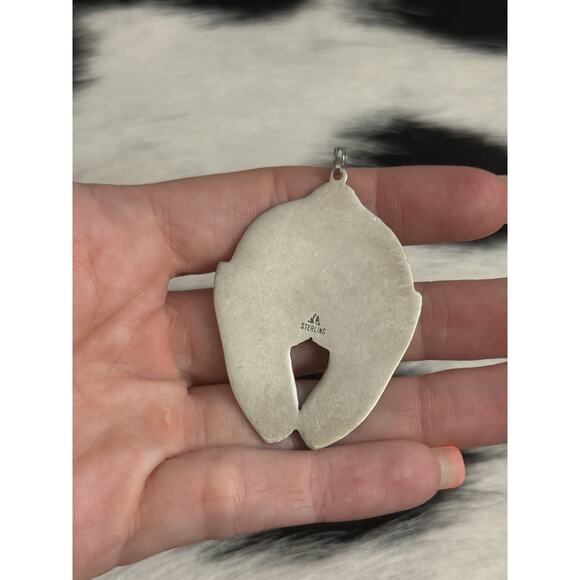 Huge Native American Sterling Silver Indian Skull Chief Headdress Pendant Signed - Picture 3 of 10